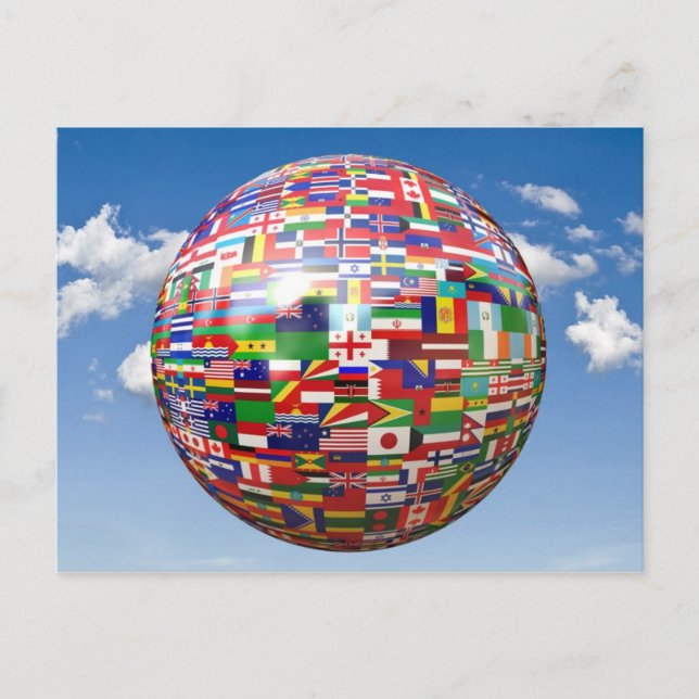 Postal Banderas del mundo en un globo (Anverso)