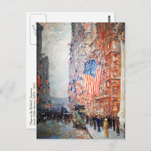 Postal "Banderas en la Waldorf" por Childe Hassam