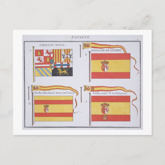 Postal Banderas españolas, de un libro francés de bandera (Anverso)