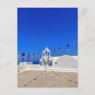 Postal Banderas griegas Iglesia blanca construyendo Greci