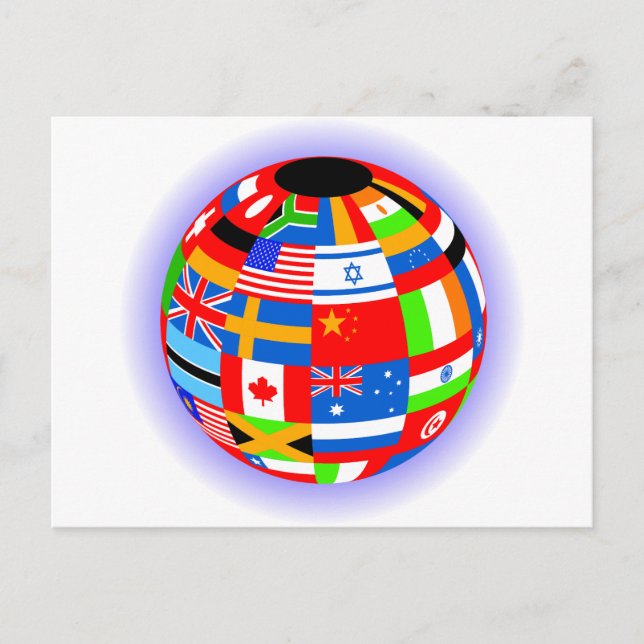 Postal banderas internacionales globo tierra (Anverso)