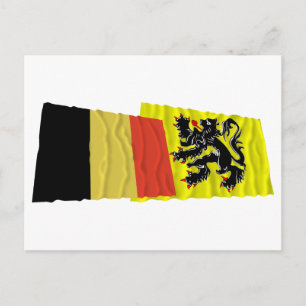 Postal Banderas onduladas de la región de Bélgica y Fland