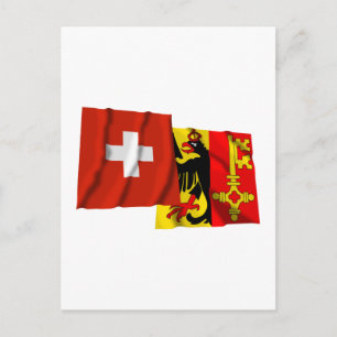 Postal Banderas onduladoras de Suiza y Ginebra