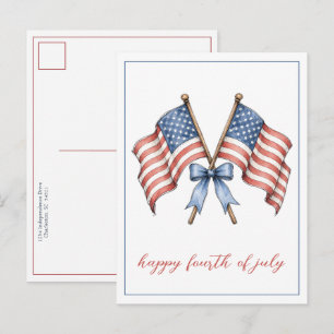 Postal Banderas Patrióticas Americanas Cuatro de Julio
