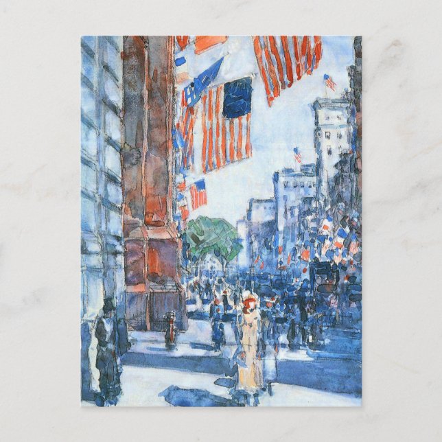 Postal Banderas Quinta Avenida de Childe Hassam, Arte de  (Anverso)