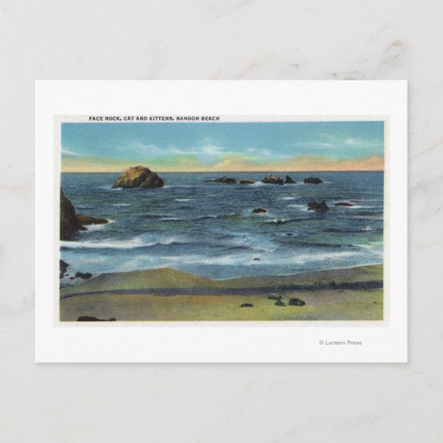 Postal Bandon Beach View of Face Rock, Cat and Kittens (Anverso)