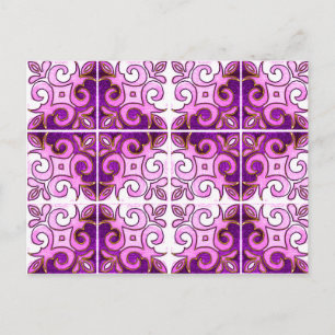 Postal Bañera rosa inspirada en los Azulejos portugueses