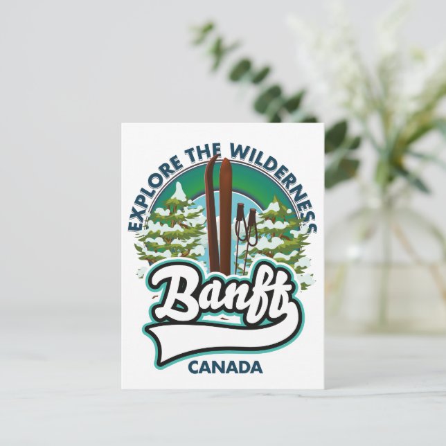 Postal Banff Canadá para esquiar logotipo (Anverso de pie)