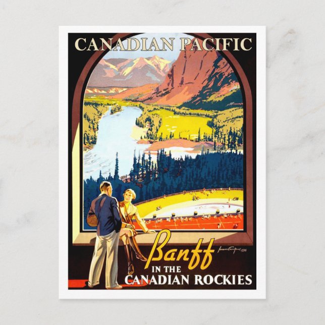Postal Banff en las rocas canadienses, viajes vintage (Anverso)