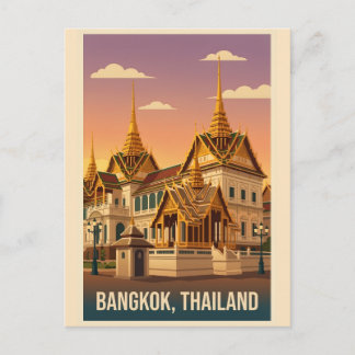 Postal Bangkok Grand Palace Night Vintage Travel Poster