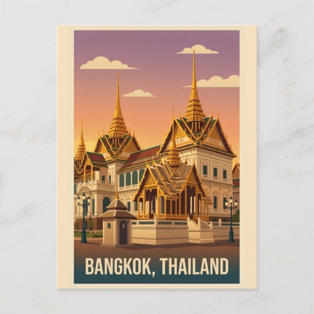 Postal Bangkok Grand Palace Night Vintage Travel Poster (Anverso)