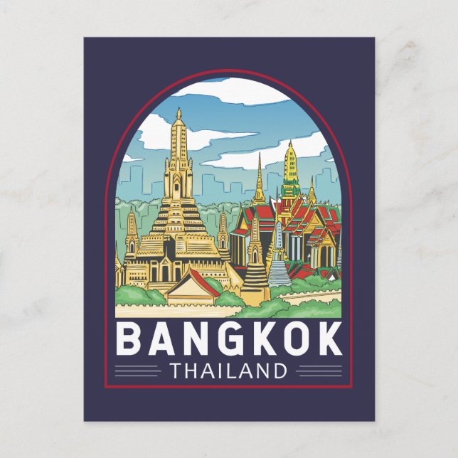 Postal Bangkok Tailandia: El emblema retro de viajes (Anverso)