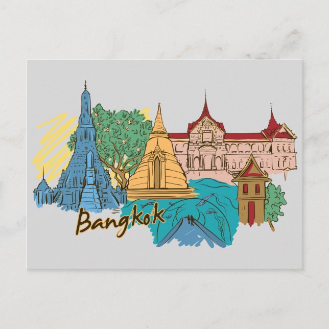 Postal Bangkok, Tailandia, famoso viaje por la ciudad (Anverso)