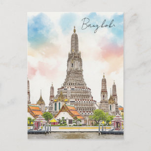 Postal Bangkok Tailandia Wat Arun Acuarela 