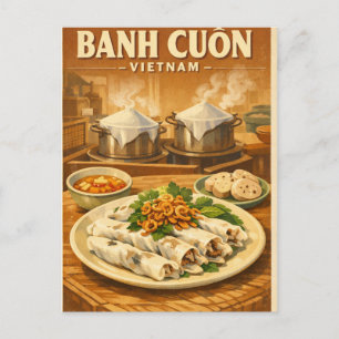 Postal Banh Cuon vietnamita, en un clásico estilo retro