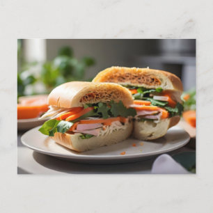 Postal Banh Mi sandwich en un plato