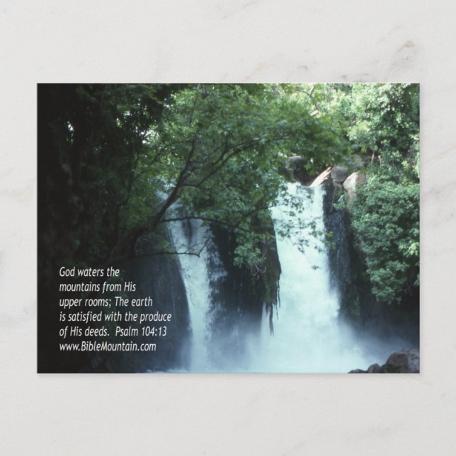 Postal Banias Waterfall y Psalm 104:13 (Anverso)