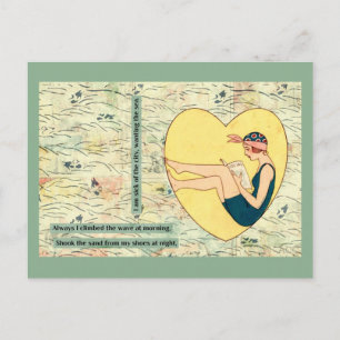 Postal Baño Belleza Leyendo En La Playa