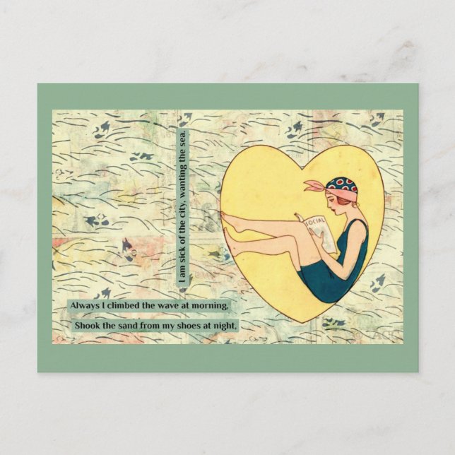 Postal Baño Belleza Leyendo En La Playa (Anverso)