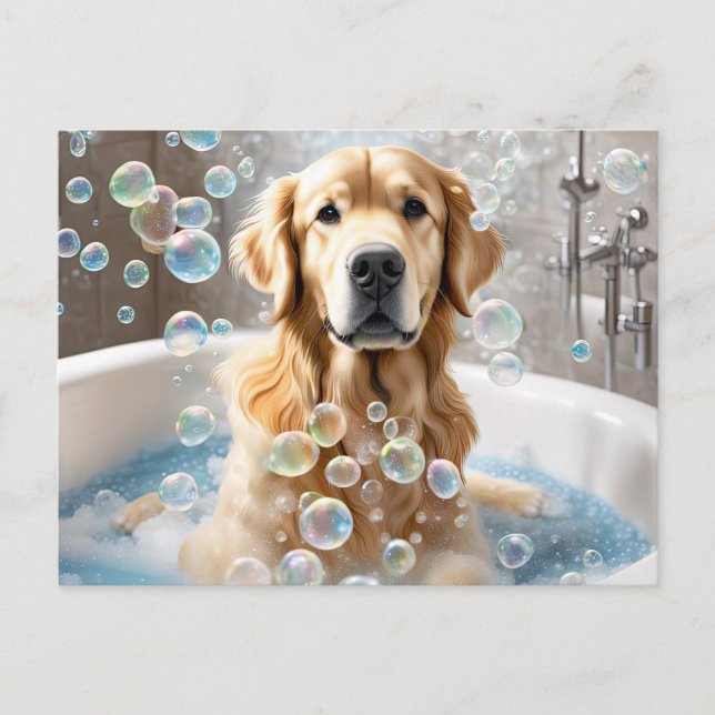Postal Baño de burbujas de Golden Retriever (Anverso)