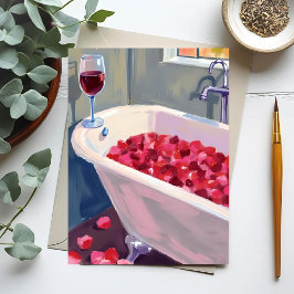 Postal Baño de pétalos de rosa | Pintura romántica de vin