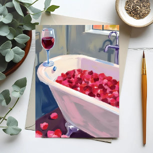 Postal Baño de Pétalos de Rosa Pintura Romántica de Vin