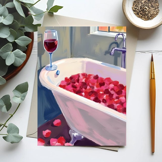 Postal Baño de pétalos de rosa | Pintura romántica de vin (Subido por el creador)