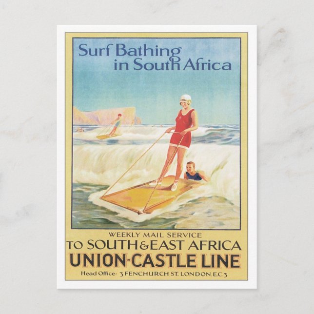 Postal Baño de surf vintage Sudáfrica (Anverso)