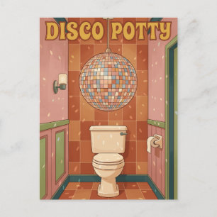 Postal Baño Disco Humor Retro con Bola de Disco