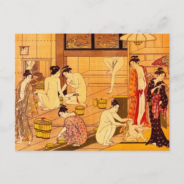Postal Baño femenino, Bella Artes japonés Torii Kiyonaga (Anverso)