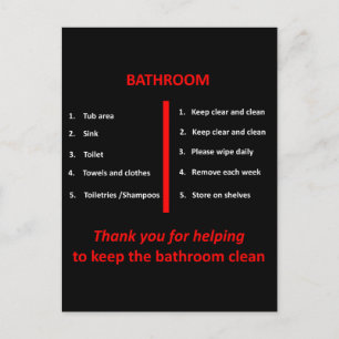Postal Baño negro, blanco y rojo gracias señalización