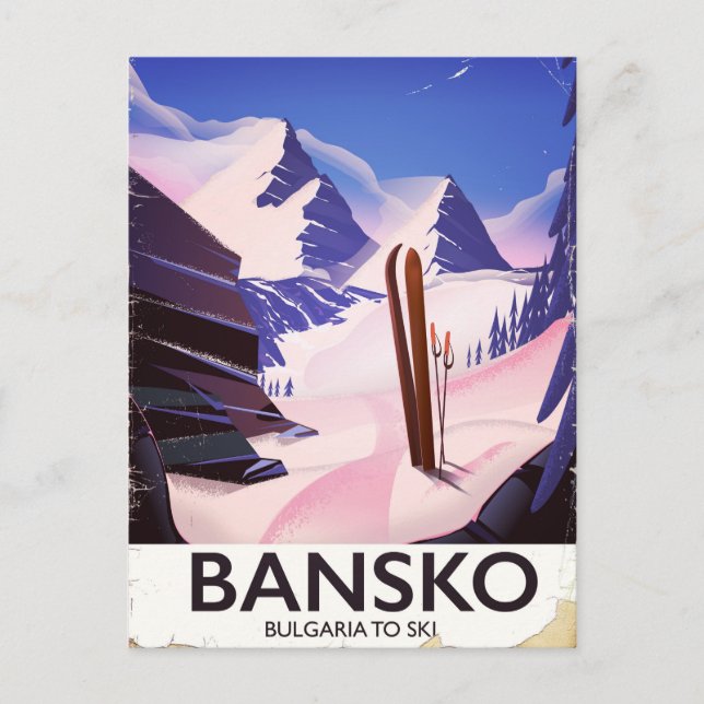 Postal Bansko Bulgaria a esquiar (Anverso)