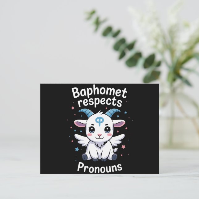 Postal Baphomet transgénero respeta el orgullo trans (Anverso de pie)