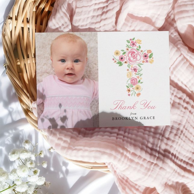 Postal Baptismo de la Cruz Floral Rosa / Christening Grac (Subido por el creador)
