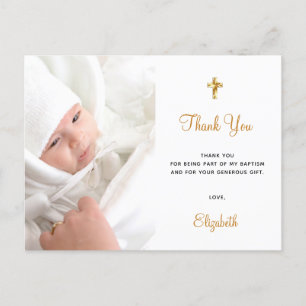 Postal Baptismo personalizado foto oro blanco gracias