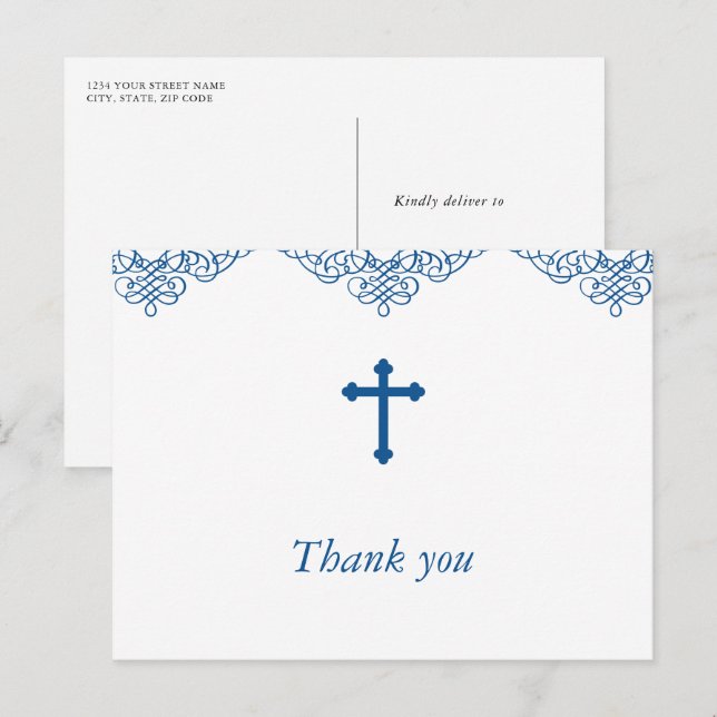 Postal Baptismo y cristiandad de los niños azules gracias (Anverso / Reverso)