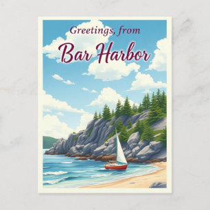 Postal Bar Harbor, Maine – Costa clásica de Acadia