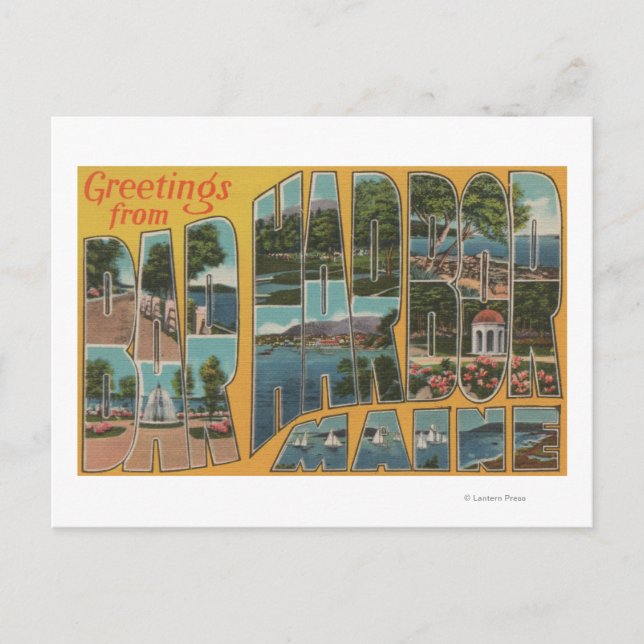 Postal Bar Harbor, Maine - Escenas de letras grandes (Anverso)
