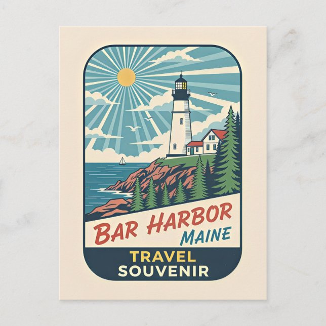 Postal Bar Harbor, Maine Faro Retro Años 50 (Anverso)