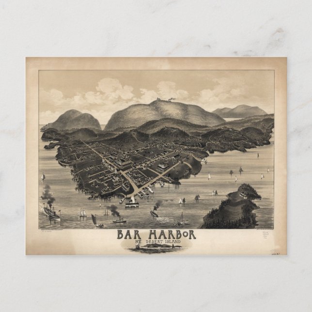 Postal Bar Harbour, Maine en 1886 (Anverso)