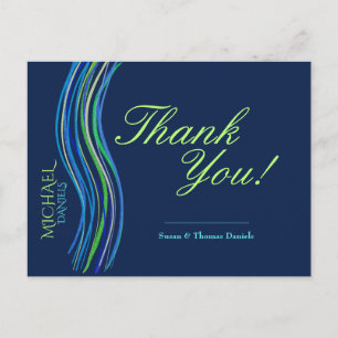 Postal Bar Mitzvah Azul y Verde Gracias
