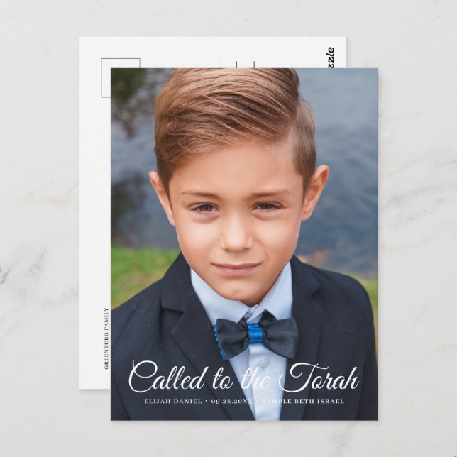 Postal Bar Mitzvah Classic Elegant Photo Invitation (Anverso / Reverso)