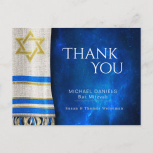 Postal Bar Mitzvah Gracias a la oración Shawl Blue