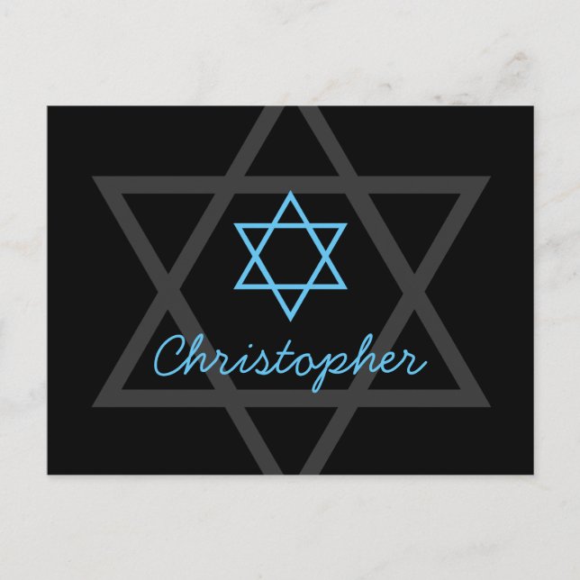 Postal Bar negro y azul Mitzvah Gracias (Anverso)