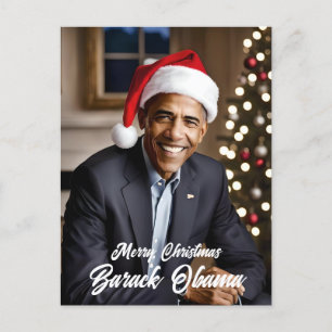 Postal Barack Obama en Santa Hat Navidades