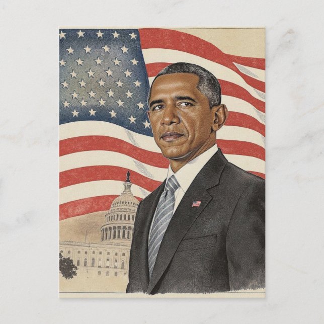 Postal Barack Obama in front of American Flag and Capitol (Anverso)