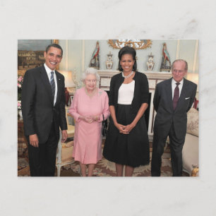 Postal Barack y Michelle con la Reina Isabel