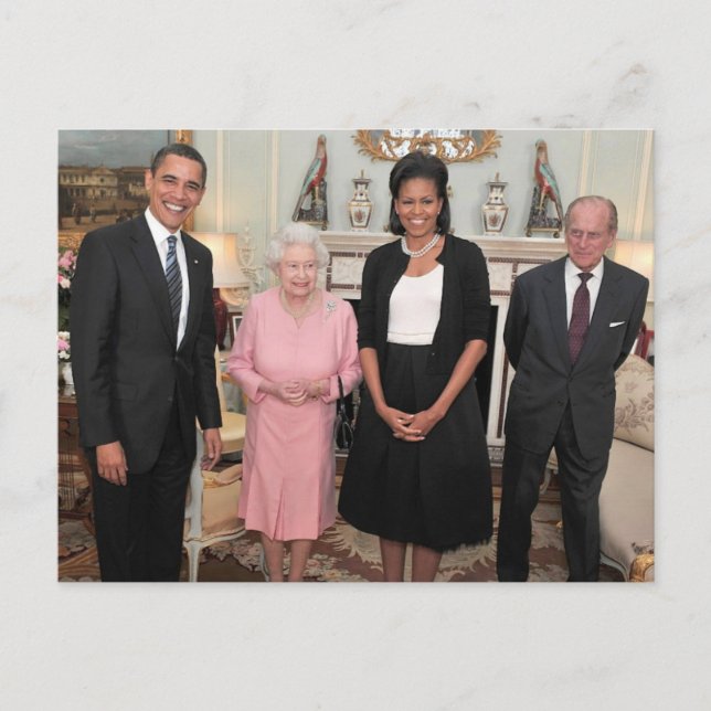 Postal Barack y Michelle con la Reina Isabel (Anverso)