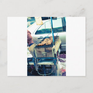 Postal Barbacoa de comida callejera de Bangkok con broche