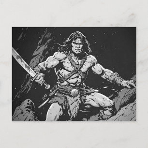 Postal Bárbaro con espada ancha estilo gráfico de tinta d